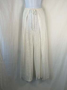 Yellow Brand Women's White Pom-Pom Trim Side Slit Beach Cover-Up Pants Sz M